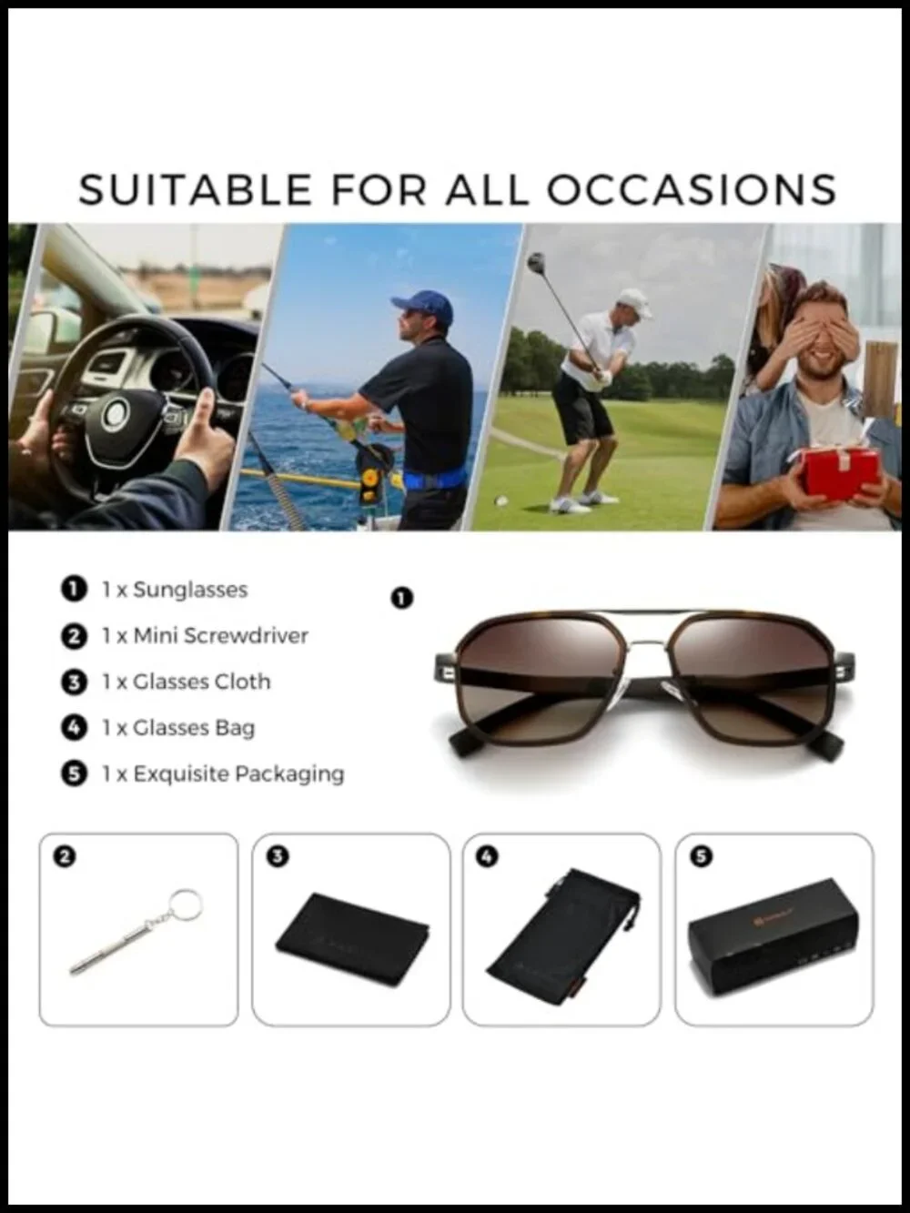 Polygon Aviator Sunglasses Adjustable Anti-slip Temples Polarized Lens for